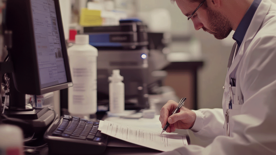 Professionista che controlla i documenti alla scrivania